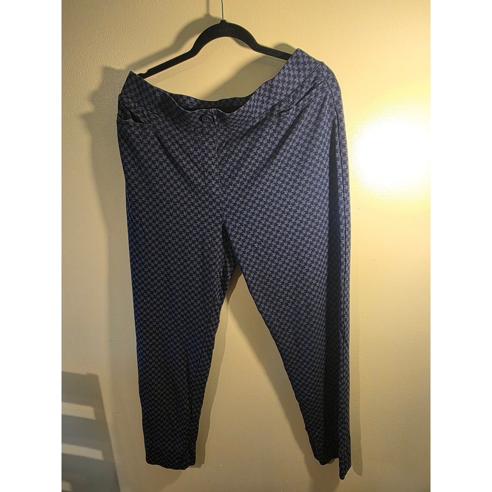 Betabrand Dress Pant Yoga Pants XXL Blue Black Houndstooth Straight Leg Trousers